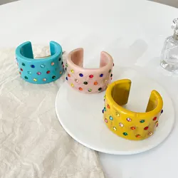 Wide Statement Acrylic Resin Irregular Open Cuff Bracelet Bangle For Women Crystals Bangle