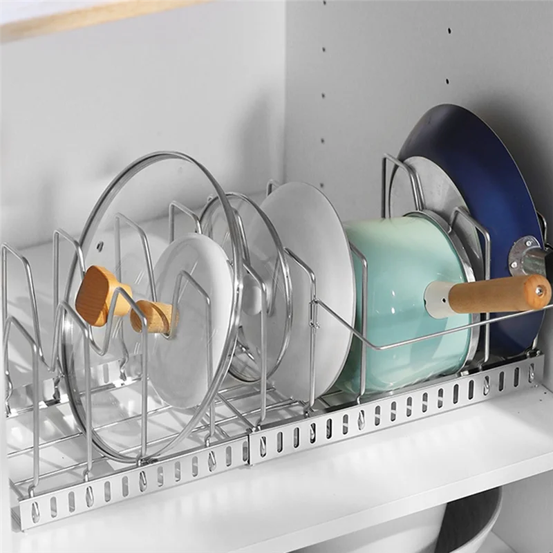 

Pan Organiser Rack Pot Lid Organizers With Dividers Expandable Pot Pan Lid Rack Bakeware Storage Organizer-Y78A