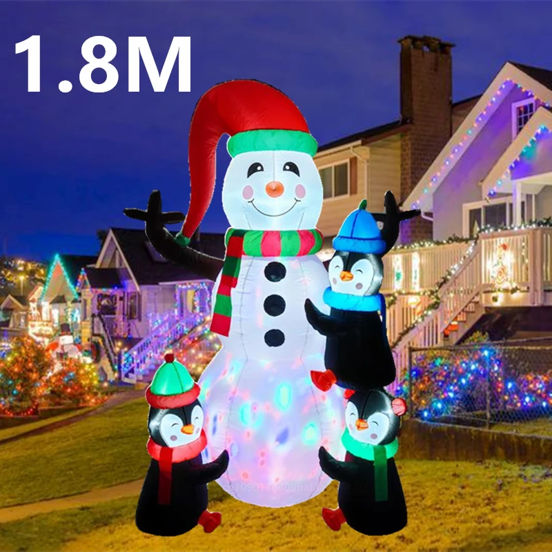

1.8M Christmas inflatable snowman and three penguins, built-in LED lights, Christmas indoor and outdoor scene decoration