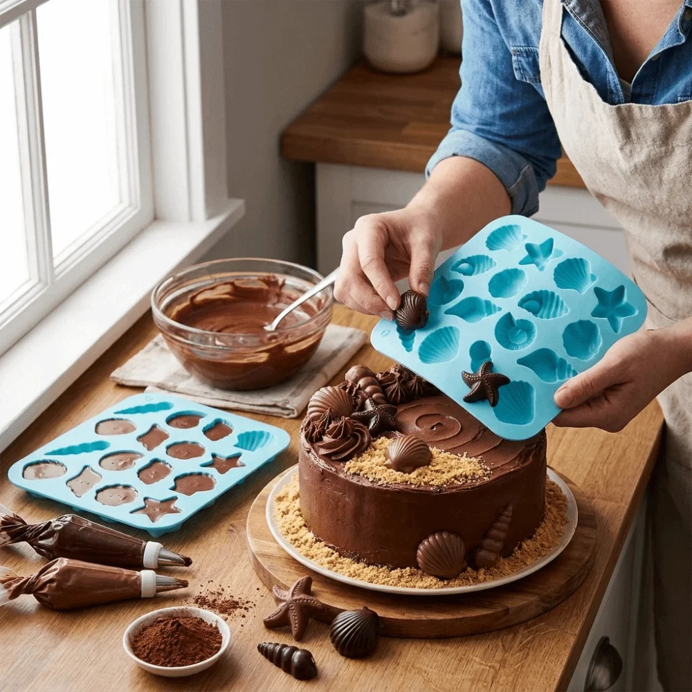 

Ocean Themed 16 Cavity Silicone Chocolate Mold Conch Non-Stick Marine Animal Mold Starfish Shape Cake Decor Mold Gift
