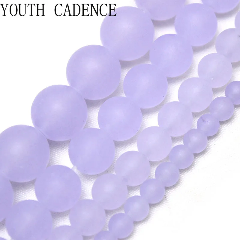 Natural Stone Matte Violet Chalcedony Round Loose Beads 15