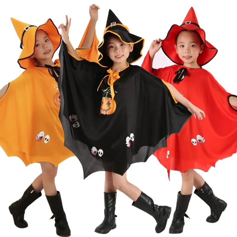 Scary Witch Girl Pumpkin Draculaura Clothes Disguise Cloak Horror Halloween Costume For Kid Carnival Festival Dress Fantasia