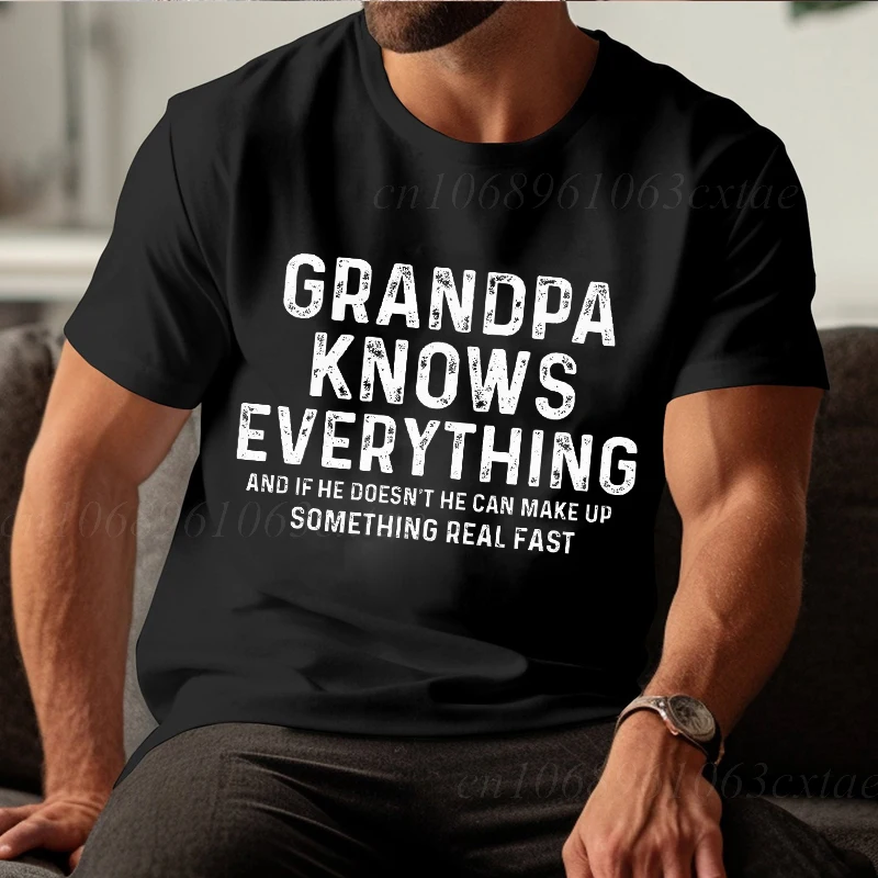 T-shirts drôles « Grand-père sait tout » – Cadeau d'anniversaire pour grand-père – Les meilleurs t-shirts pour grand-père – Vêtements et cadeaux de la part des petits-enfants