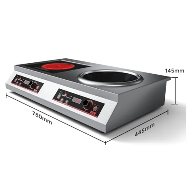Fogão de indução Cooktop de indução de cabeça dupla plano côncavo de alta potência comercial fogão cerâmico elétrico 3500W
