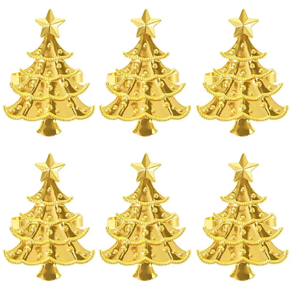 Luxury Golden Silver Metal Napkin Ring Christmas Tree Star Shape Napkin Fastener Dining Room Table Centerpiece Decor