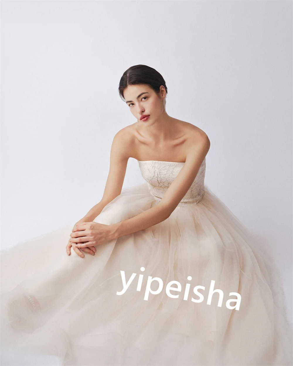 Tulle Pleat Quinceanera A-line Strapless Bespoke Occasion Gown Long Dresses