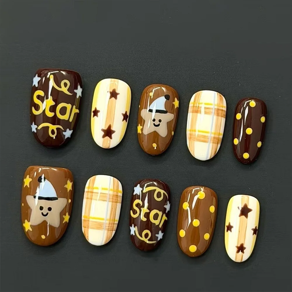 Niedliche Retro Japanische Rilakkuma Rosa Kaninchen Mandel Künstliche Nägel 3D Schleife Stern Katzenpfote Erdbeere Aufklebenägel Handaccessoires – Detail 17