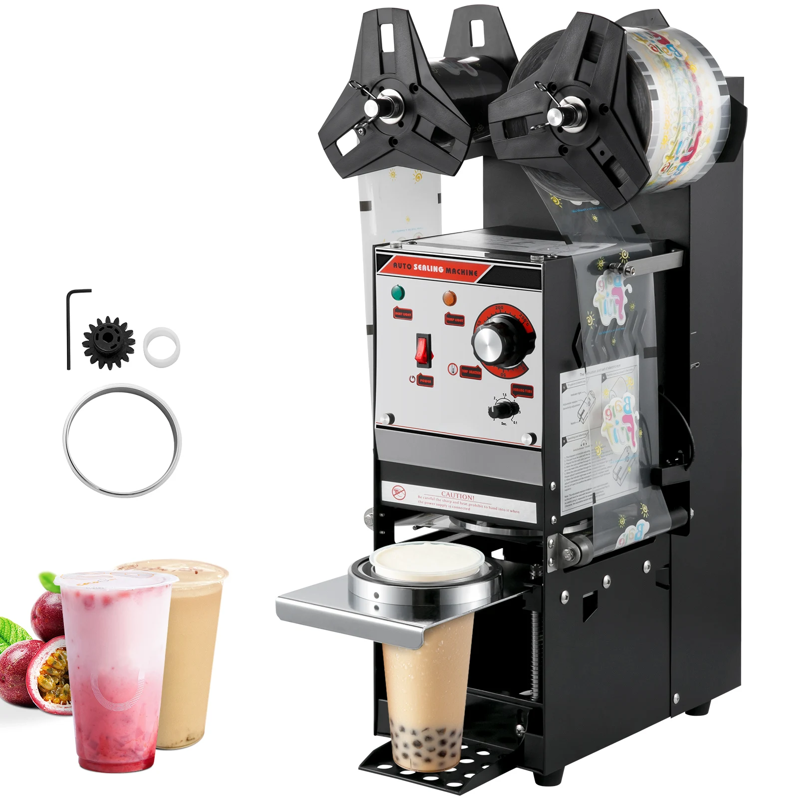 

SucceBuy Cup Sealing Machine Black Semi-automatic 90/95 MM 300-500 Cups/H Accurate Temperature & Time Setup Electric Cup Sealer
