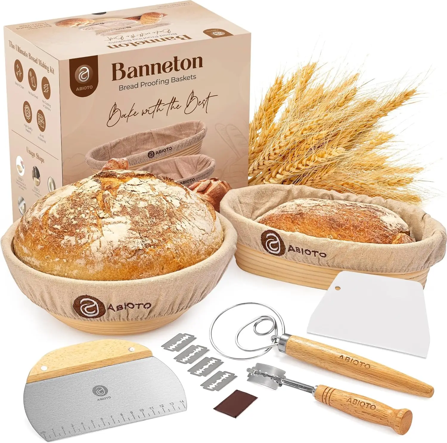 

Complete Sourdough Bread Making Kit with Professional Tools, Bannetons, Lame, Whisk & Scrapers