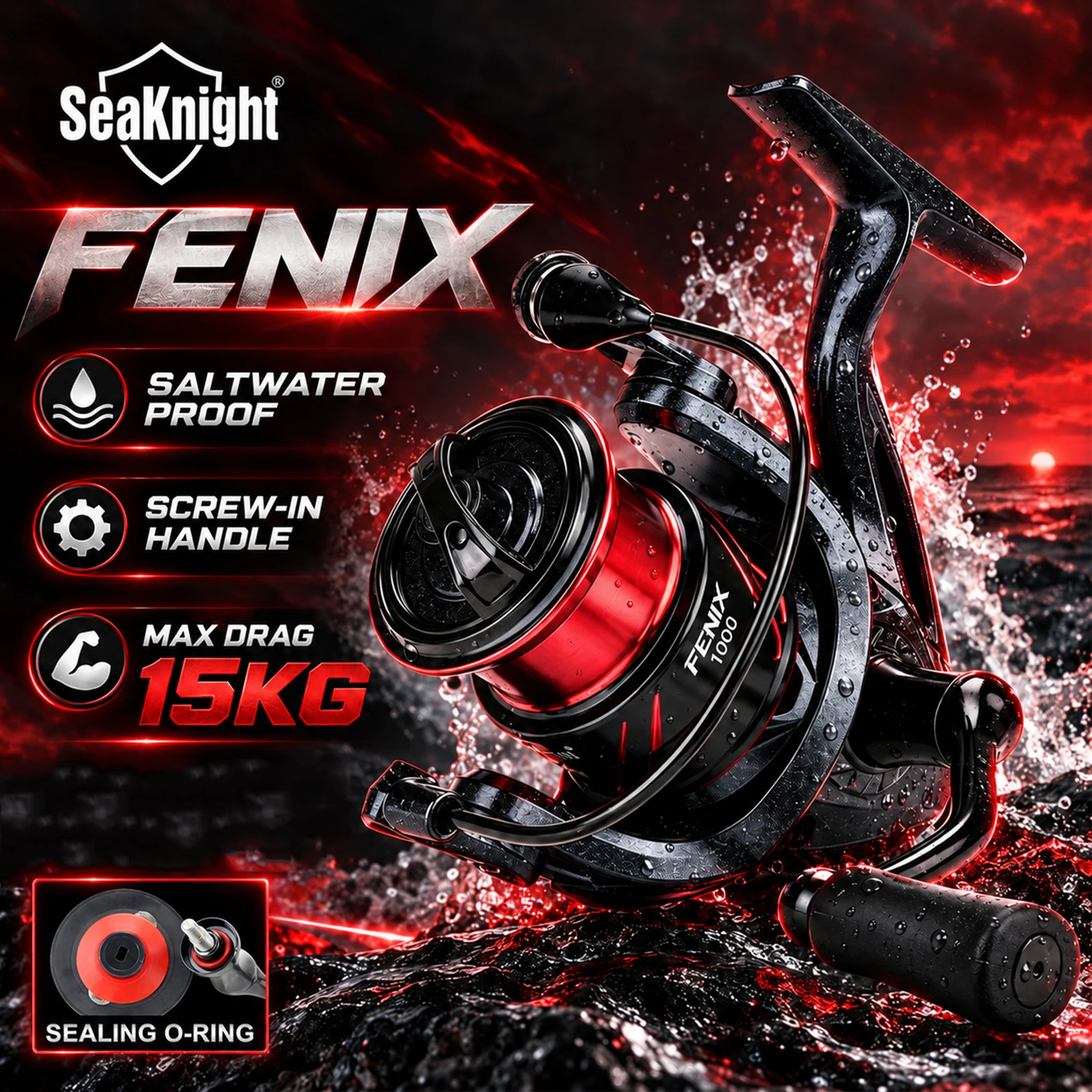 SeaKnight Brand FENIX Series Fishing Reel SCREW-IN HANDLE MAX DRAG 15KG  Spinning Reel 1000-6000