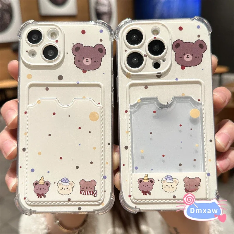 

For Vivo V50 Y19S Y04 Y03 Y28 Y36 Y27 Y100 Y200E Y17S V40 Lite V30 Pro 5G 4G Phone Case Cute Bear Wallet Cartoon Clear Cover