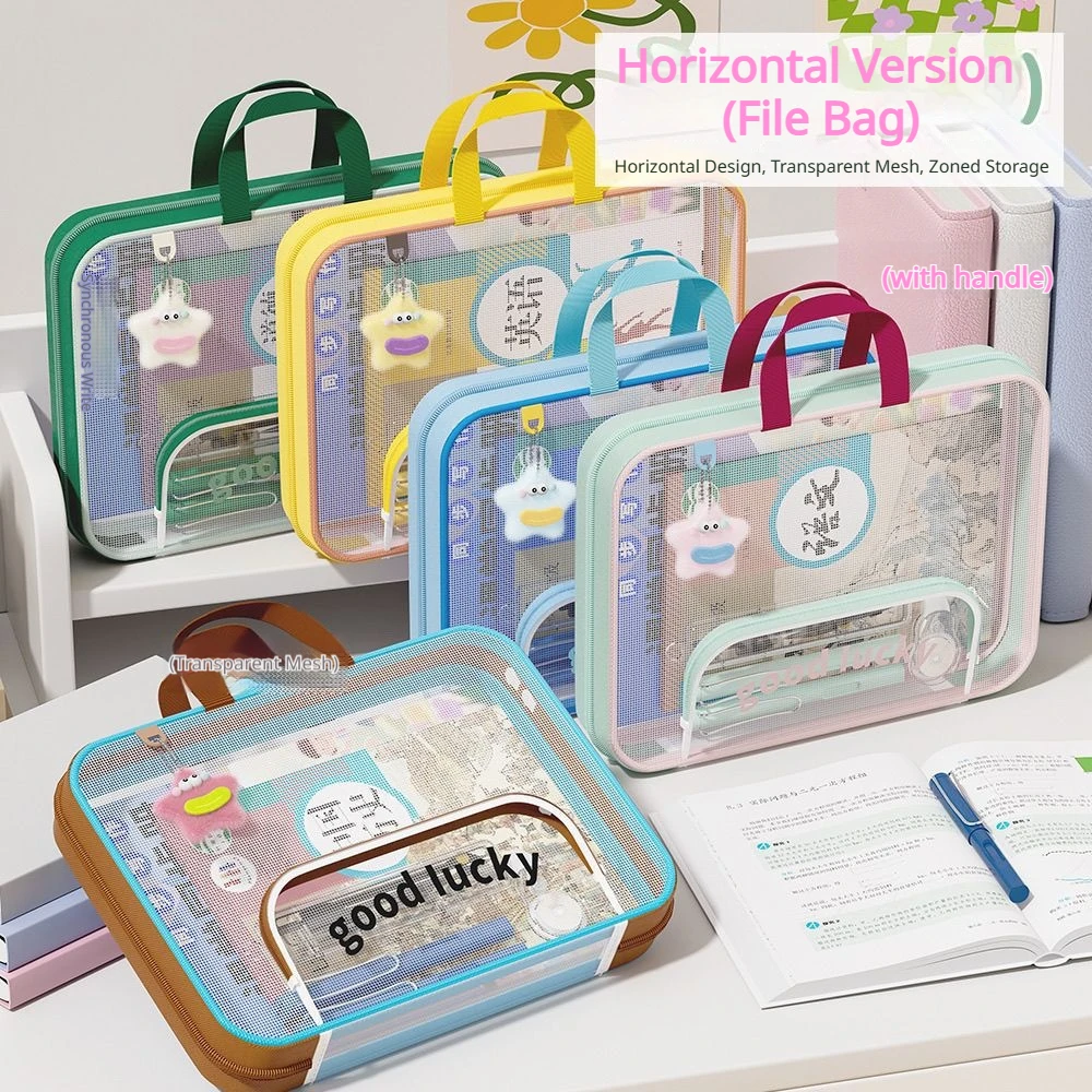 Large Capacity Multi‑Compartment Pencil Case Solid Color Portable Pen Bag Double Zipper Stationery Organizer for School Students