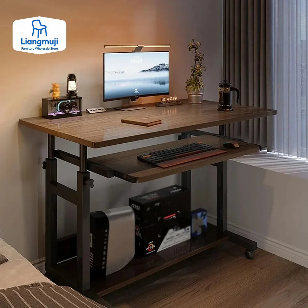 #Computer Desk Mobile,Small Adjustable Desk,Office Desk Wooden Writing Desk with Caster,Over Bed