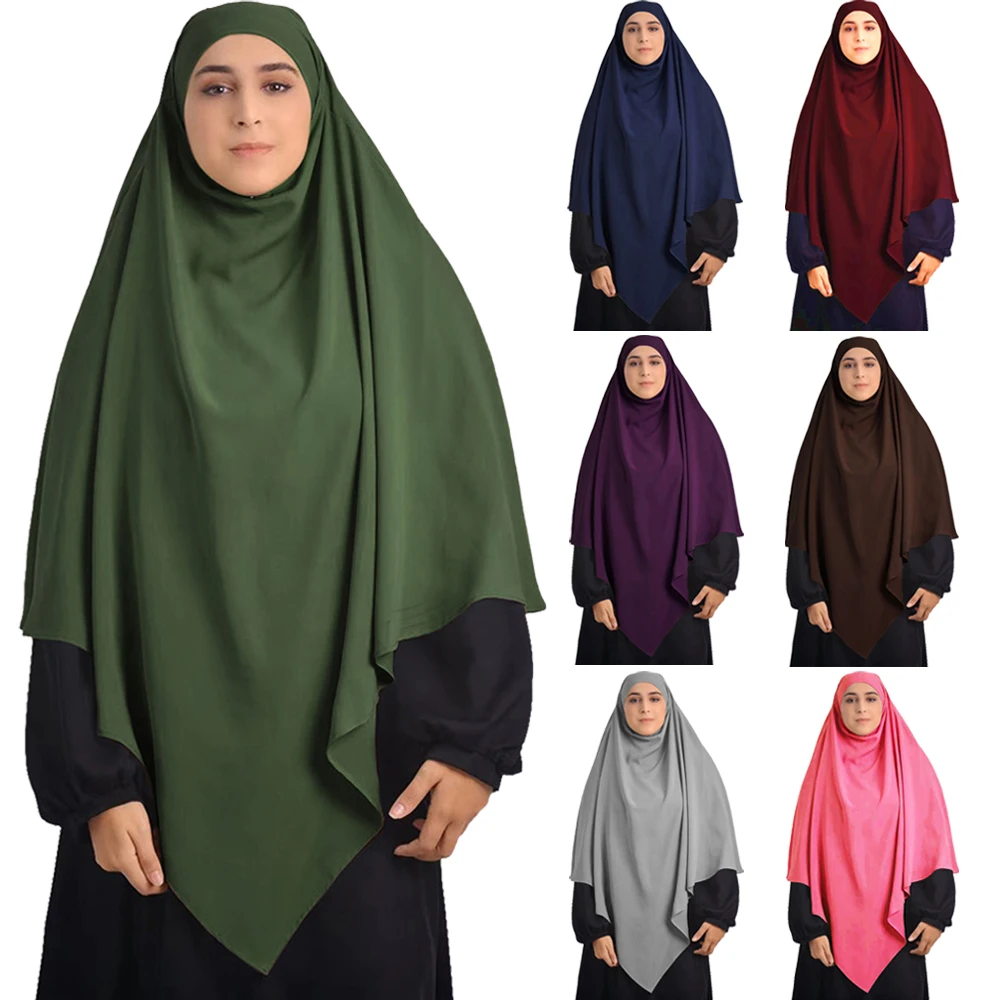 

New One Layer Plain Long Khimar High Quality Muslim Eid Ramadan Islamic Clothing Modest Prayer Hijab Overhead Hijab Niqab Burqa