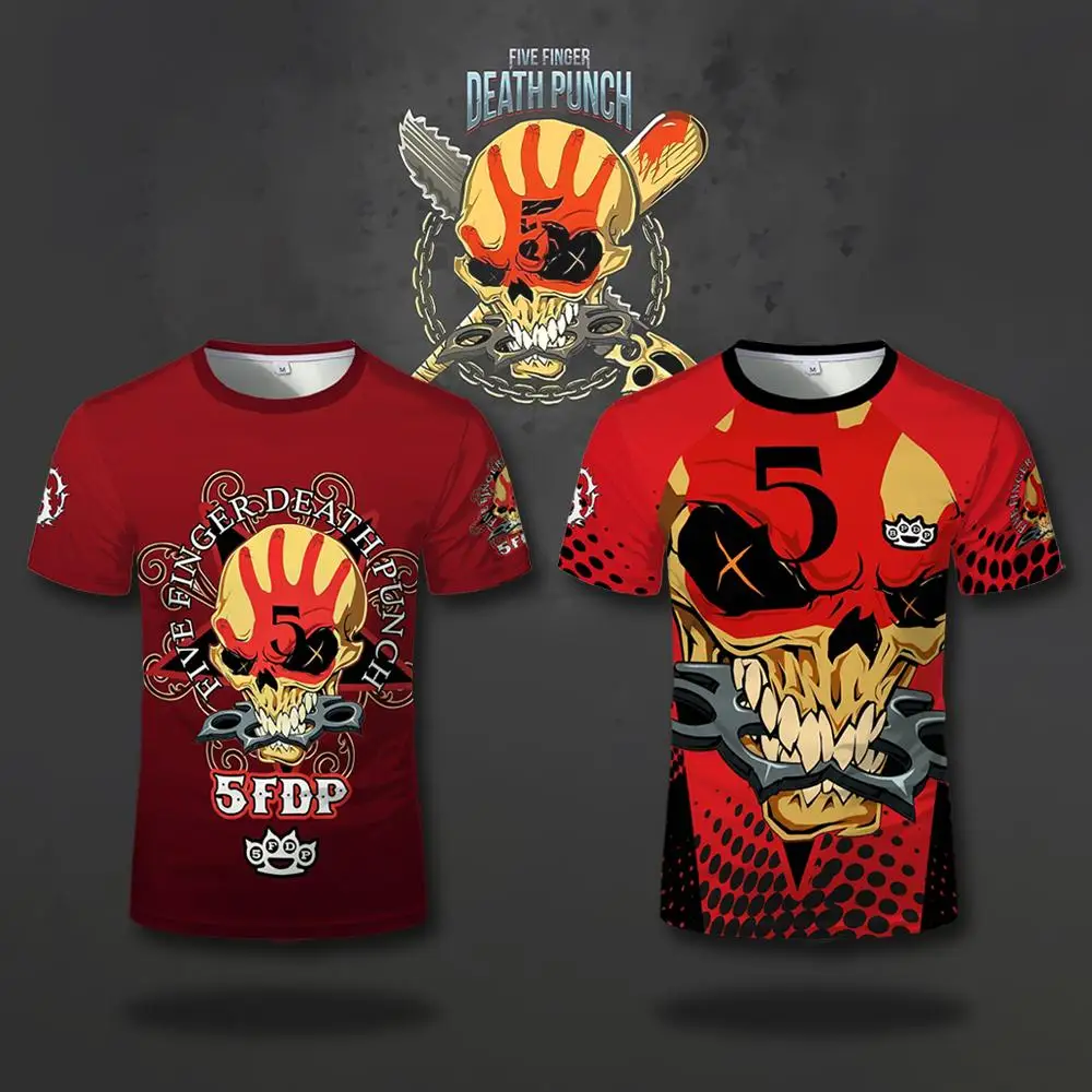Men's Heavy Metal Rock Graphic T-shirt Fashion Casual Tees for Five Finger Death Punch 5FDP Fans Skull Pattern Street Punk Tops