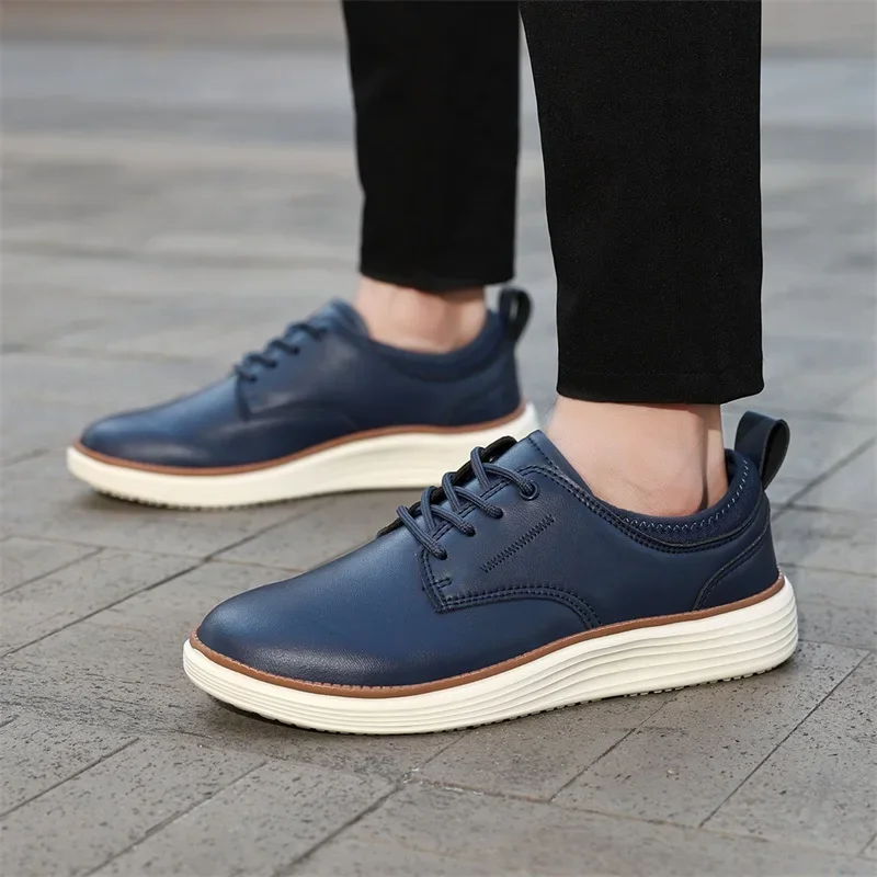 Men's Leather Shoes PU Fabric Spring and Autumn Brown Men's Casual Shoes Black Comfortable Classic Walking Shoes Flat Bottom