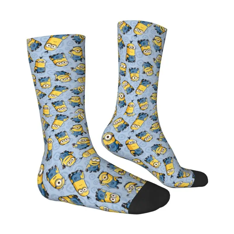 Custom M- Minions Manga Cartoon M- Minions Men\'s Crew Socks Unisex Kawaii Spring Summer Autumn Winter Dress Socks