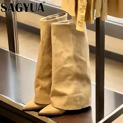 Botas altas gruesas para Mujer, zapatos con punta estrecha, vestido Sexy de gladiador para Mujer, nueva tendencia de otoño 20224, Botas Retro de moda para Mujer, Botas góticas para Mujer