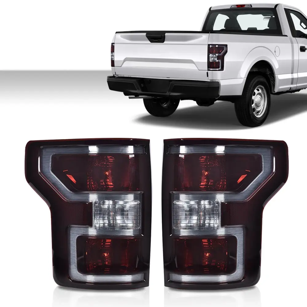 مجموعة مصابيح خلفية مع مصابيح خلفية للسائق الأيسر والجانب الأيمن للركاب أحمر داكن متوافق مع Ford F150 2018 2019 2020 #2