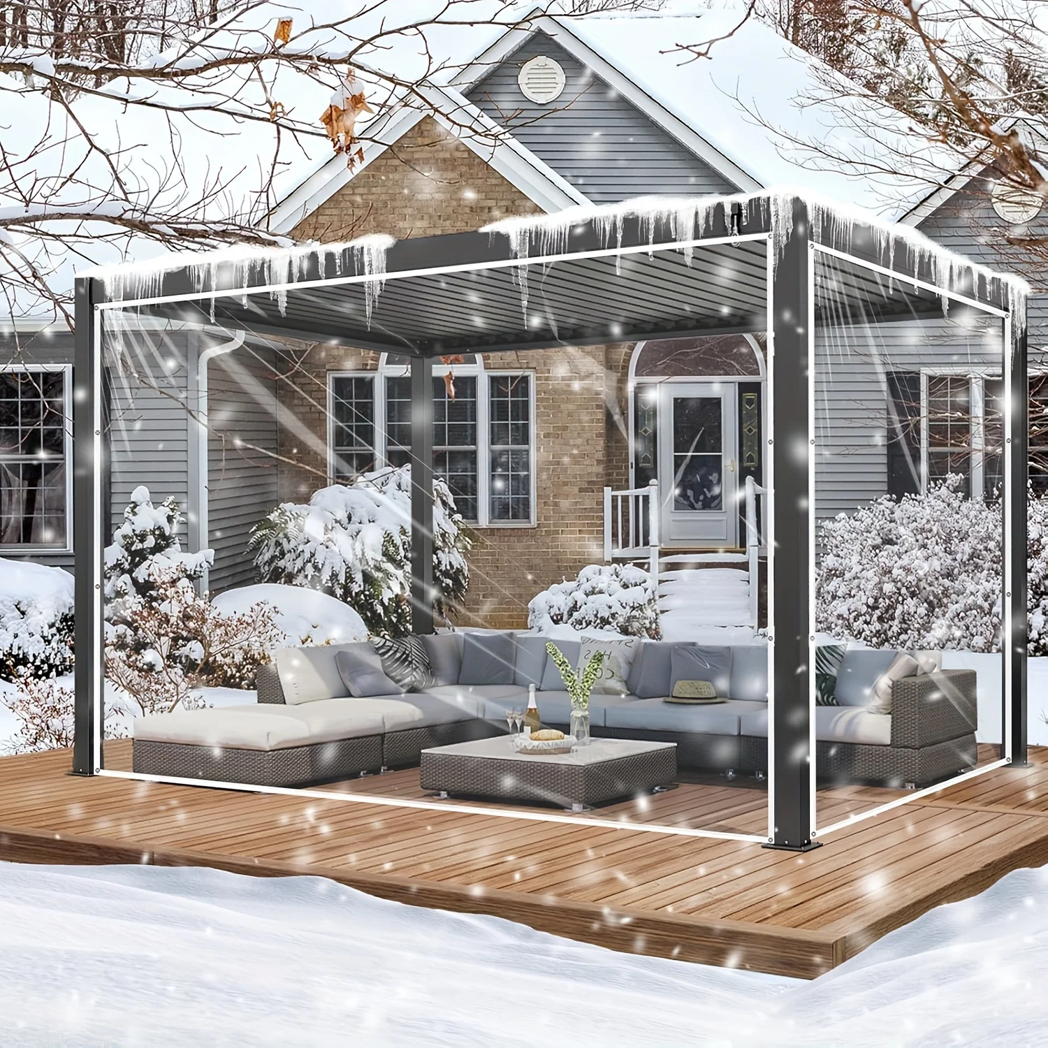 ستارة بانورامية شفافة مقاومة للماء مع حواف مغناطيسية - غطاء خاص مقاوم للمطر لمدخل/مخرج الفناء والشرفة