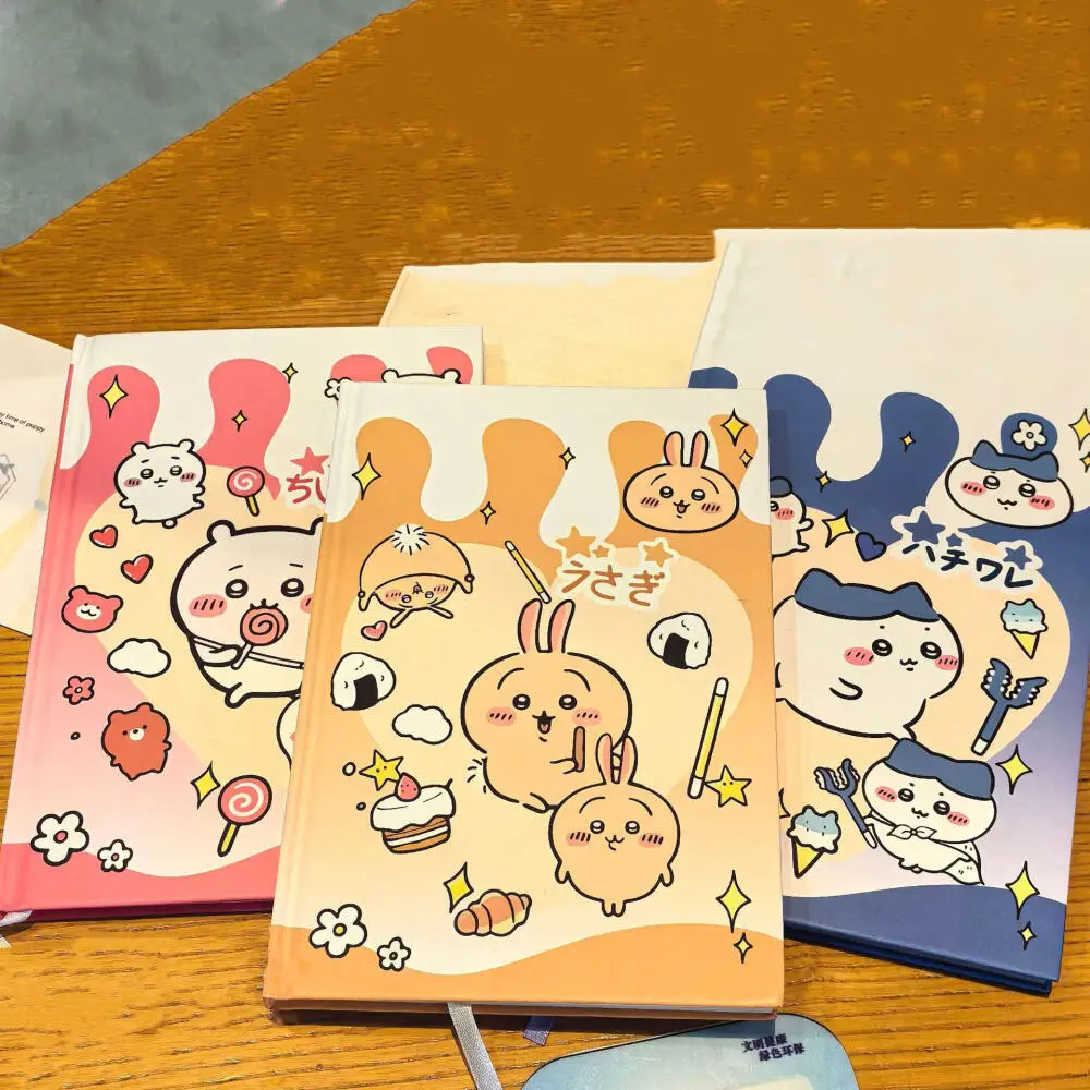 Chiikawa Thickened Hard Shell Notebook Cartoon Hachiware Color Page Notebook Student Stationery Horizontal Line Notebooks Books