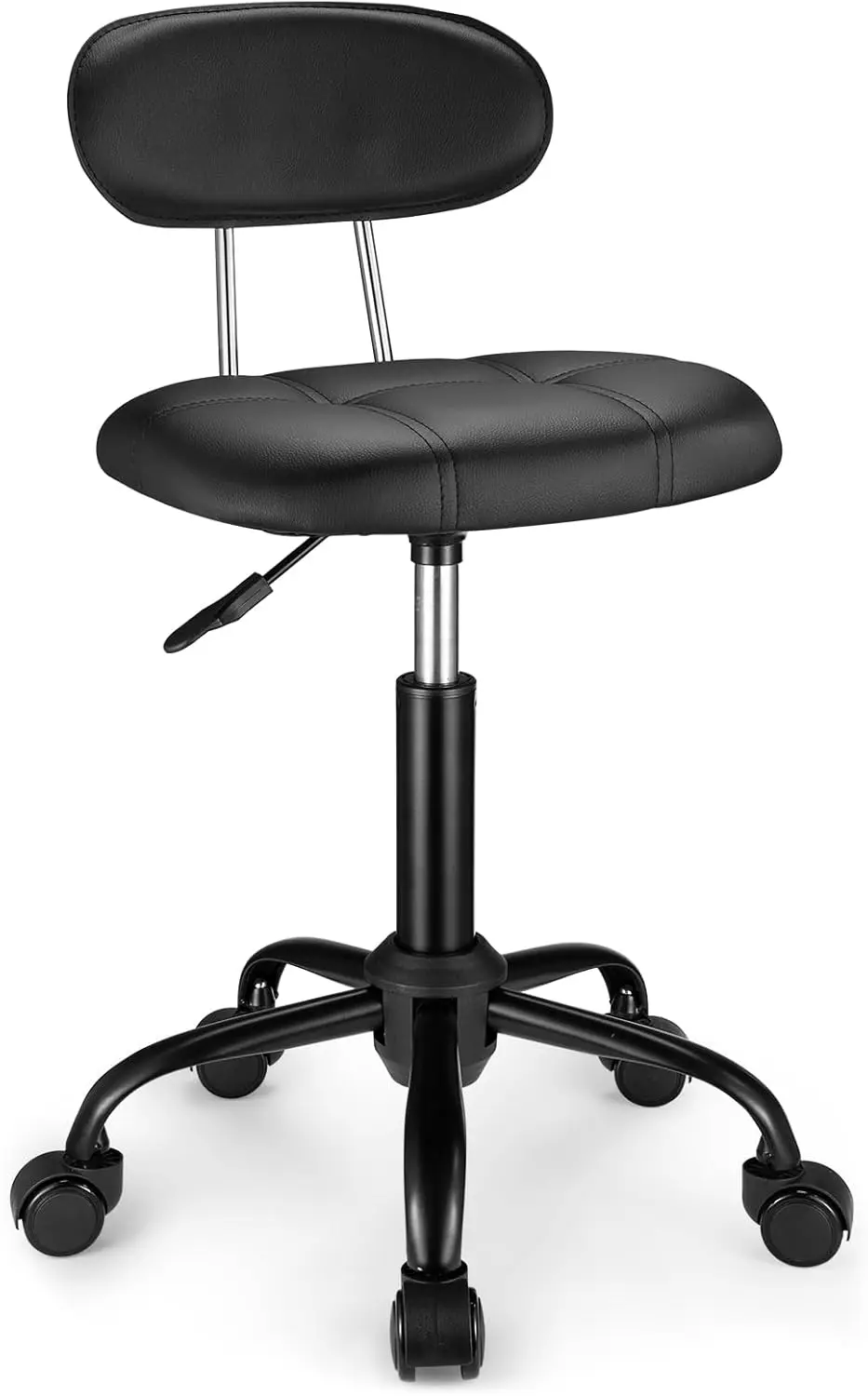 Adjustable Height Swivel Rolling Stool with Backrest and Wheels, Black