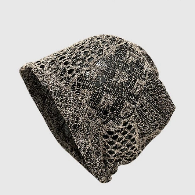 Vintage Hollow Pattern Slouchy Beanie for Women Thin Summer Breathable Pullover Hats