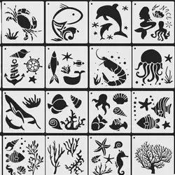 3/6/8/12pcs Sea Mermaid Spray Painting Stencil DIY Paper Template Kids Drawing Ruler Scrapbooking Cookie Stencil  Coffee Tools