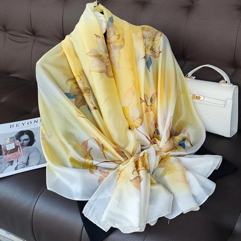 180*90cm Luxury Brand Women Summer Silk Scarves Shawl Lady Wrap Soft Female Europe Designer Beach Bandanna Foulard Muffler Pareo