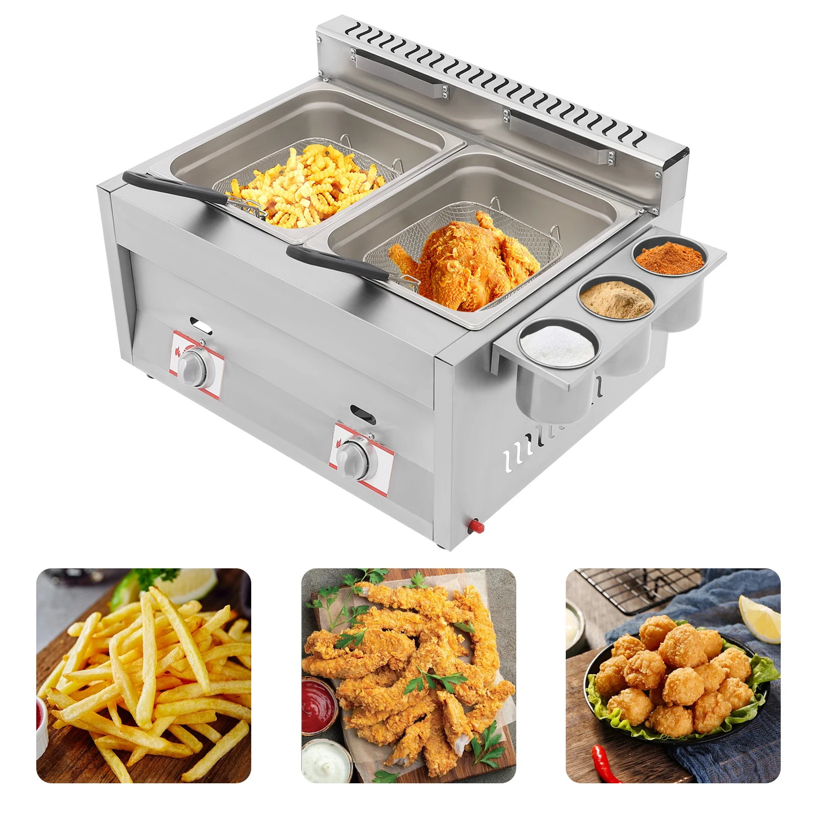 6L*2 Deep Fryer with Basket and Lid, Commercial Deep Fryer Countertop Commercial Dual Tank Kitchen Fat Fryer