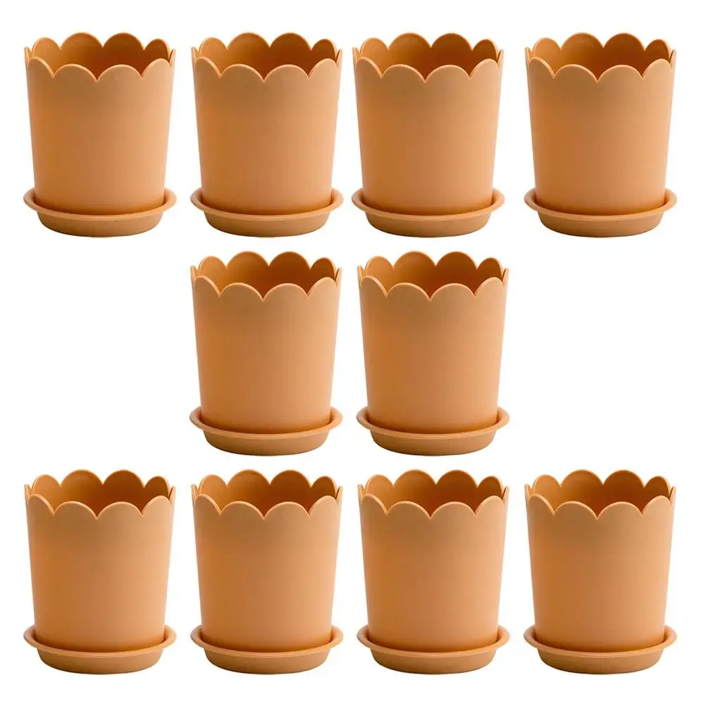 

Plastic Flower Planter Pots Small Scalloped Edges Plant Nursery Cylinder Shaped Stackable Storage Balcony Patio Decor
