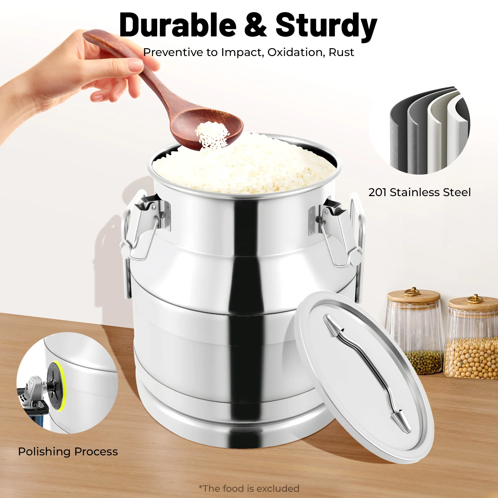 

20L Stainless Steel Milk Can 5.28 Gallon Milk Bucket Metal with Sealed Lid Large Capacity Wine Pail Bucket Storage Transport