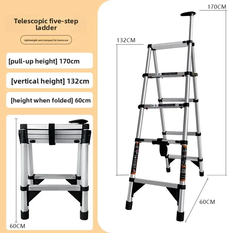 Telescopic herringbone ladder Stainless steel bamboo ladder Lifting stairs One-key shrinkage Thickened lifting engineering