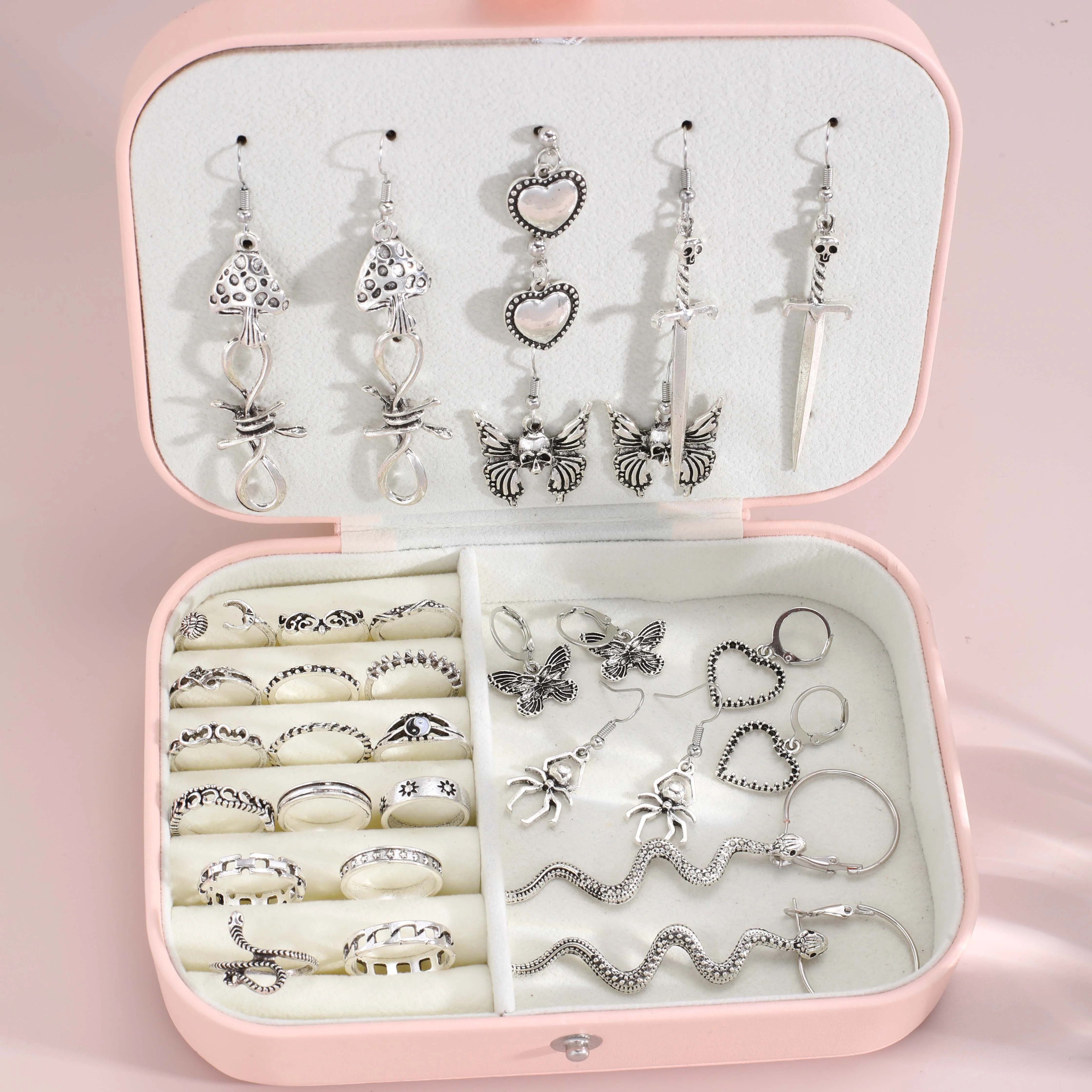 34 Pcs Punk Gothic Earring Ring Multi Piece Set For Women Party And Holiday Wear Trendy Fashion Popular Accessories New 2024