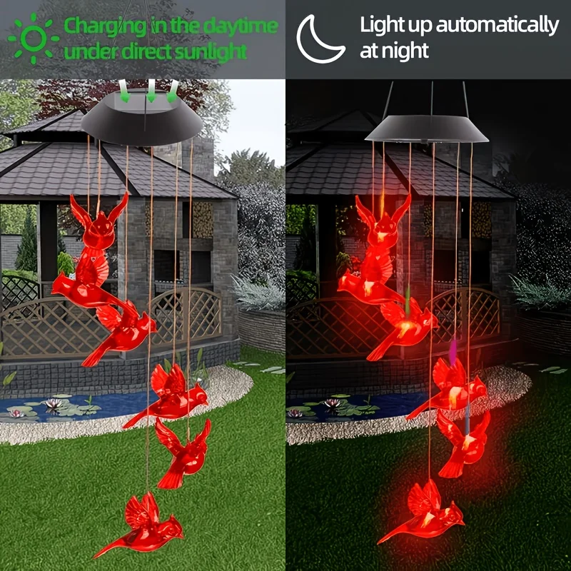 Solar-Powered Flaming Bird Wind Chime Lights for Outdoor Use, Featuring Waterproof Design And Vibrant Colors, Perfect for Decora view 5