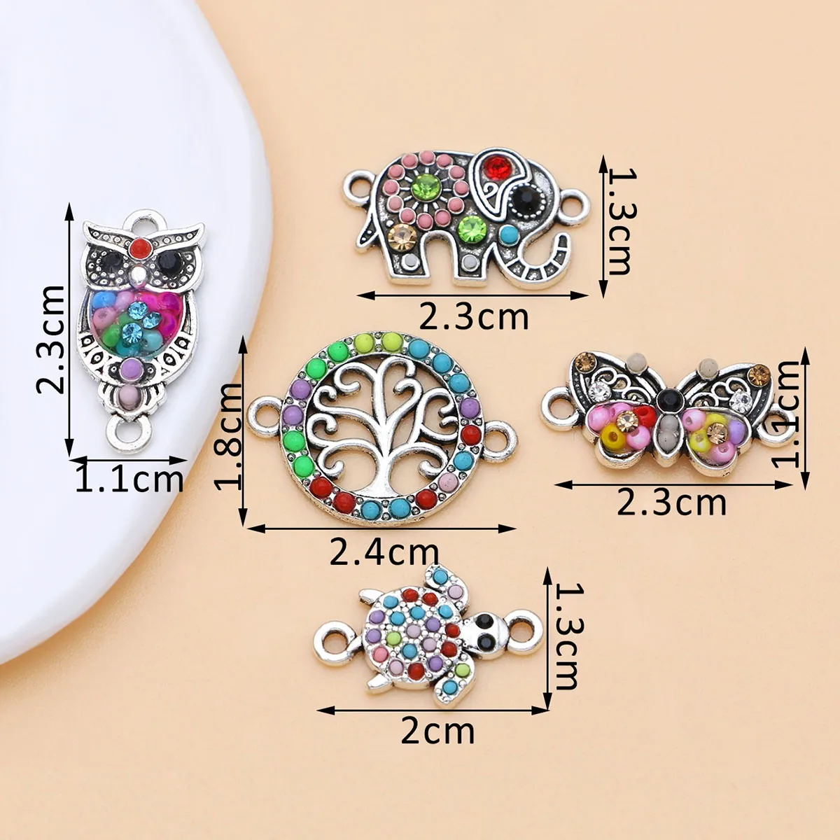 10Pcs Silver Plated Crystal Colorful Tree Butterfly Owl Charm Connectors for Making Bracelet DIY Craft Accessories - Image 2
