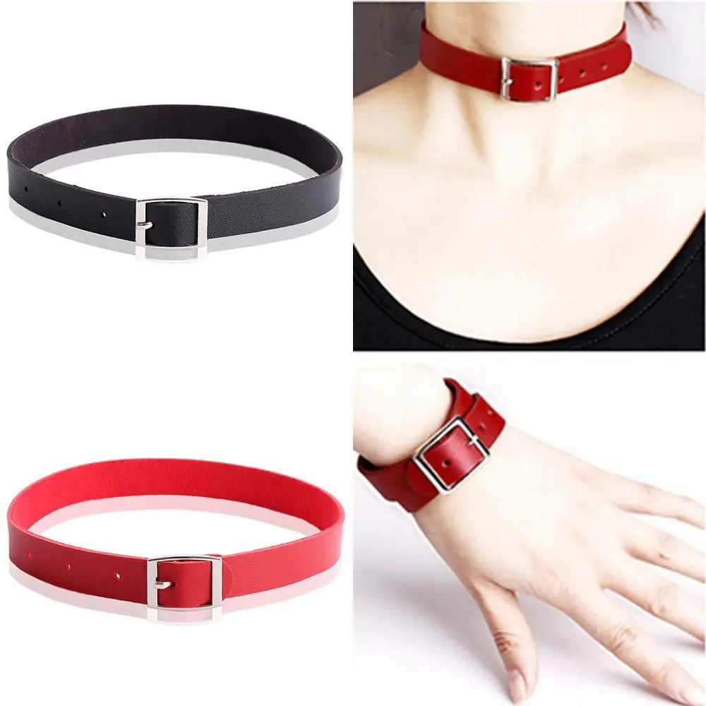 New Gothic Chain Leather Buckle Choker Necklace Bracelet Collar