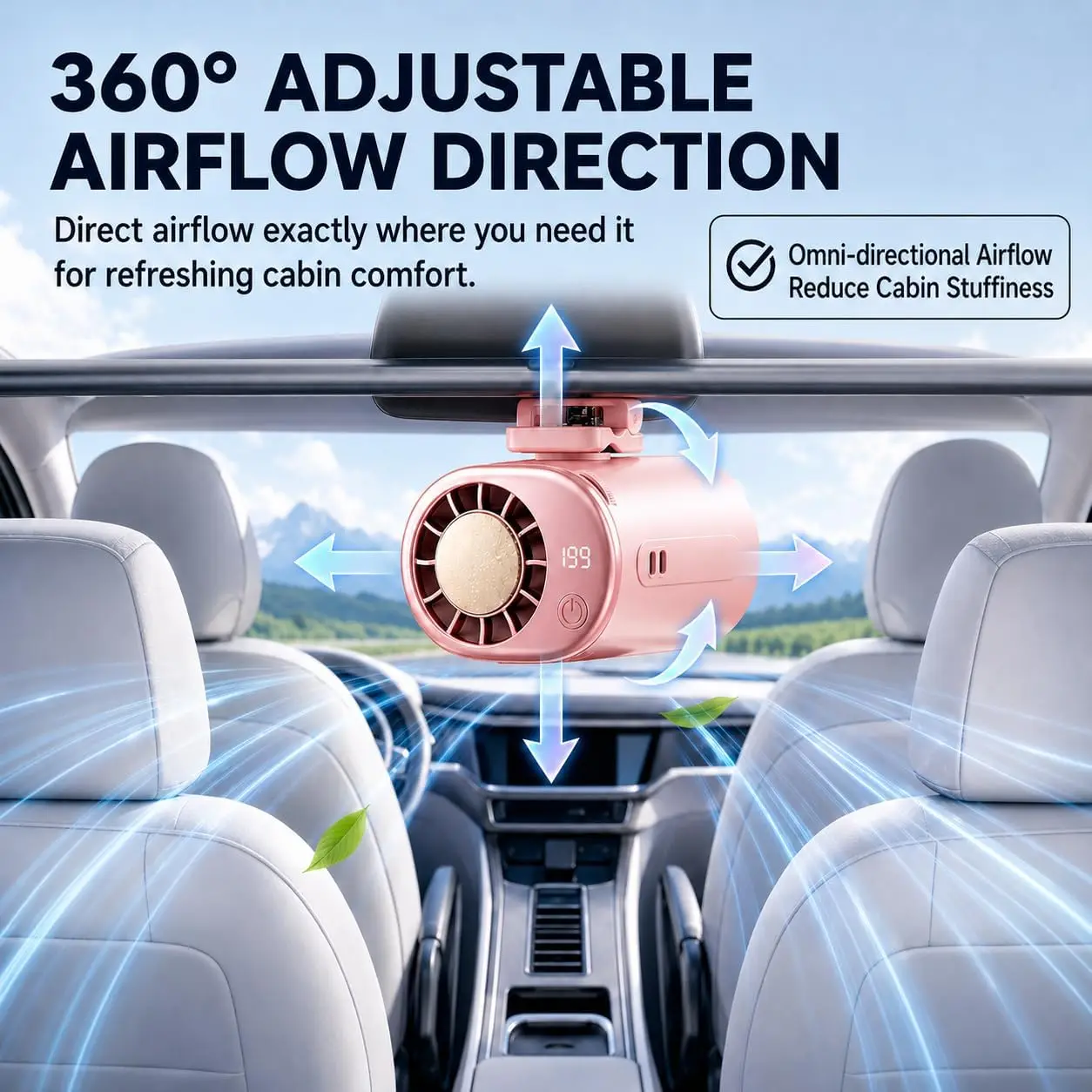 2026 New Upgrade Car Clip On Cooling Fan, 360 Rotating,16°c Semi-Cooling 199 Speeds LED, Portable Wearable Mini Fan For Back Sea