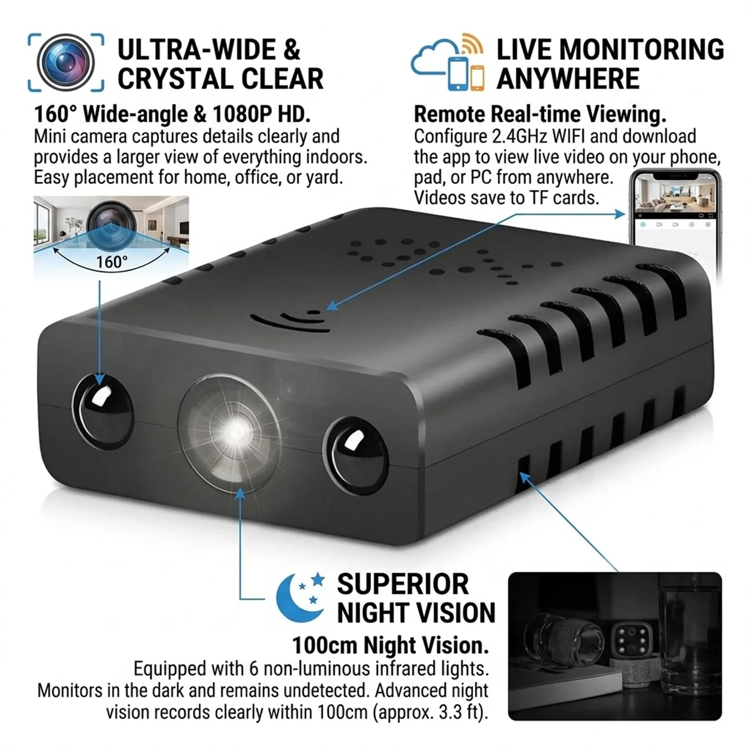 4K Full HD Mini WiFi Security Camera,Night Vision Remote Live View,Waterproof Video Recorder,Indoor Protection Surveillance Cam