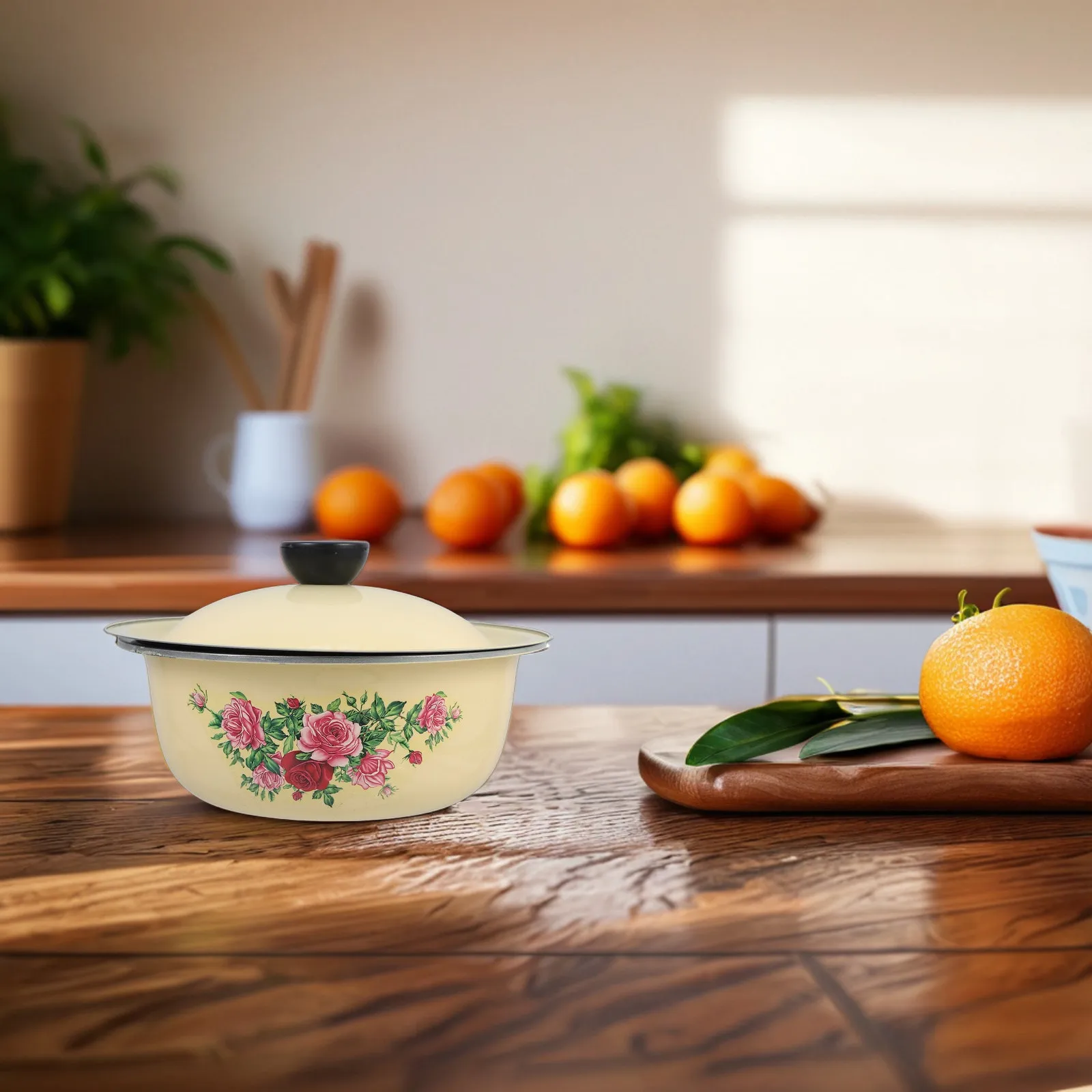 

Винтажная эмалированная миска 18 см с пылезащитной крышкой, ретро-миска для смешивания, многофункциональная, для замеса теста, хранения остатков еды, эмалированная миска для хлопьев