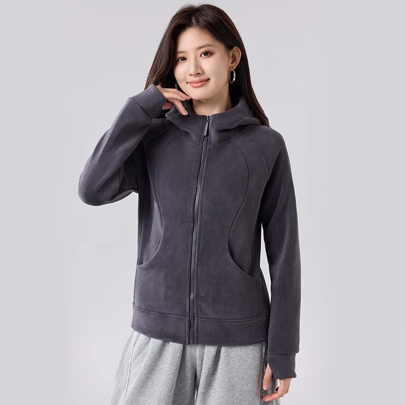 Thicken Slim Fit Hooded Jackets Women Autumn Winter Zipper Up Long Sleeve Sweatshirt Woman Solid Color Warm Fleece Jacket Female