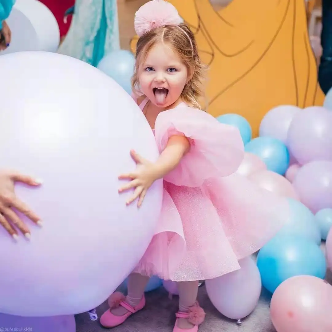 Rosa Nette Pailletten Ballkleid Prinzessin Hochzeits-dressestulle Blume Mädchen Kleider Erstkommunion Kleid Für Mädchen Geburtstag Kinder Kleider