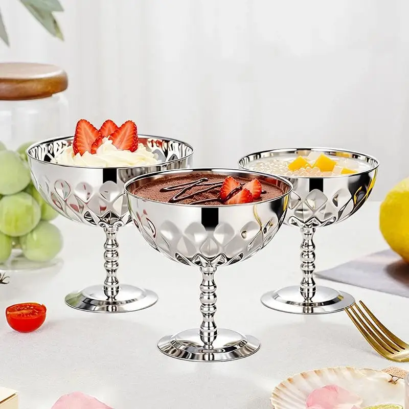Stainless Steel Multi-use Goblet Shatter Resistant Easy Wash Bowl for Ice Cream Dessert Salad Fruit Snack Home Use