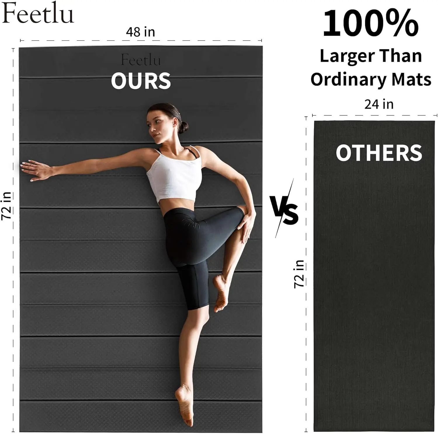 Black Foldable Wide & Large Yoga Mat for Home, Gym, Travel, 6mm & 8mm Thick, Cushioned, Compact, Easy to Store