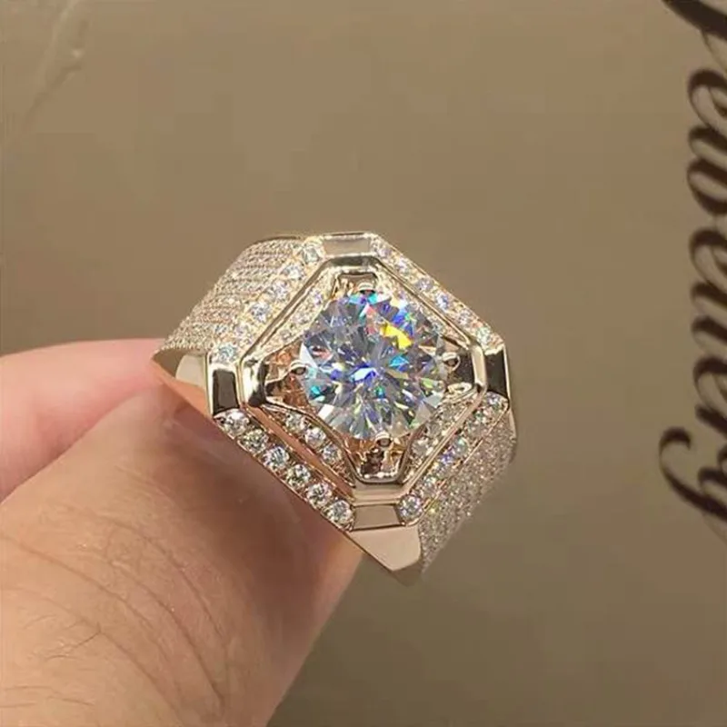 Luxury-Style Micro-Solid Diamond-Set Square-Shape Creative Fashion Men's Ring