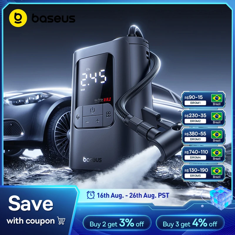 Nova baseus gotrip va1 pro/max bomba de ar do carro 7500mah compressor de ar portátil inflator pneu para motocicleta bicicleta bola bomba carro