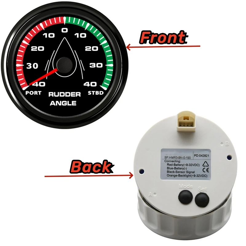 85mm Rudder Angle Gauges Port to STBD Show Rudder Angle Meters 0-190ohm Input Signal Devices with 8 Kinds Backlight for Boat
