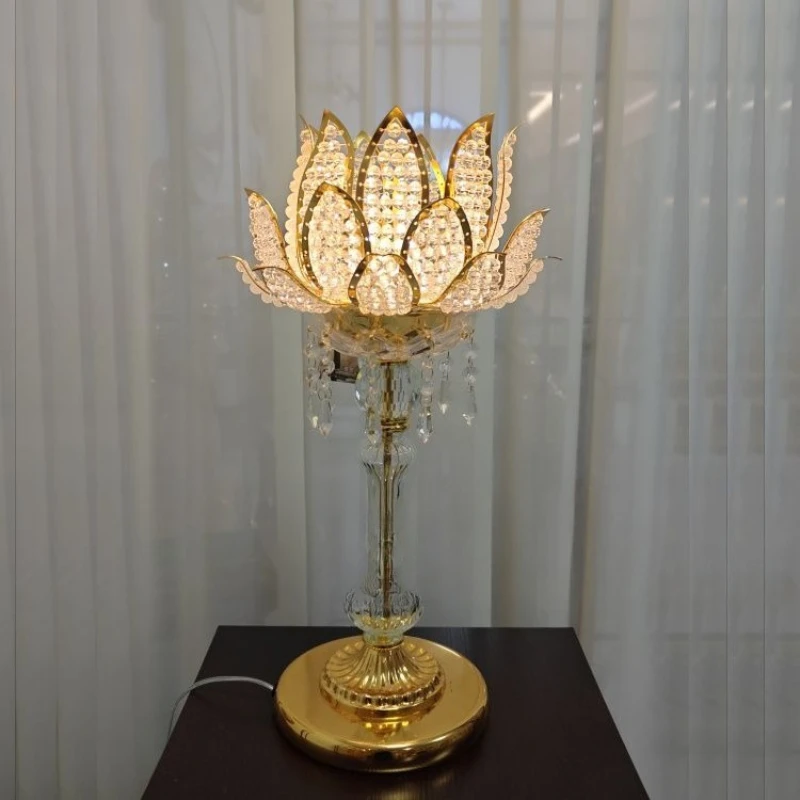 

Buddhist Temple Home Furnishing Gold Ornament Home Exquisite Town House Crystal Lotus Desk Lamp