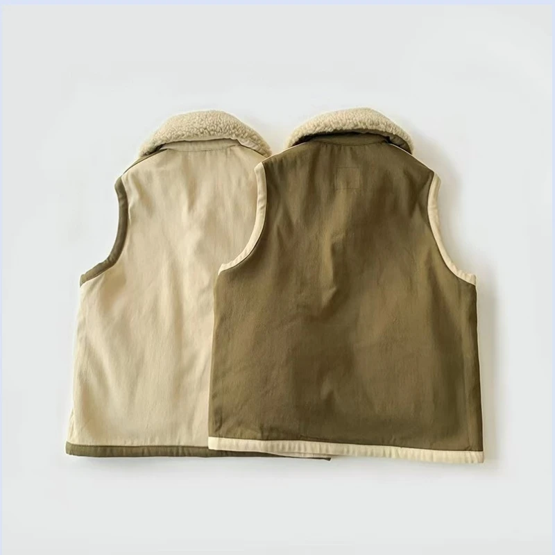 Autumn and winter cotton exterior with fleece inside, versatile and thick, warm and reversible vest vest vest, vest, vest