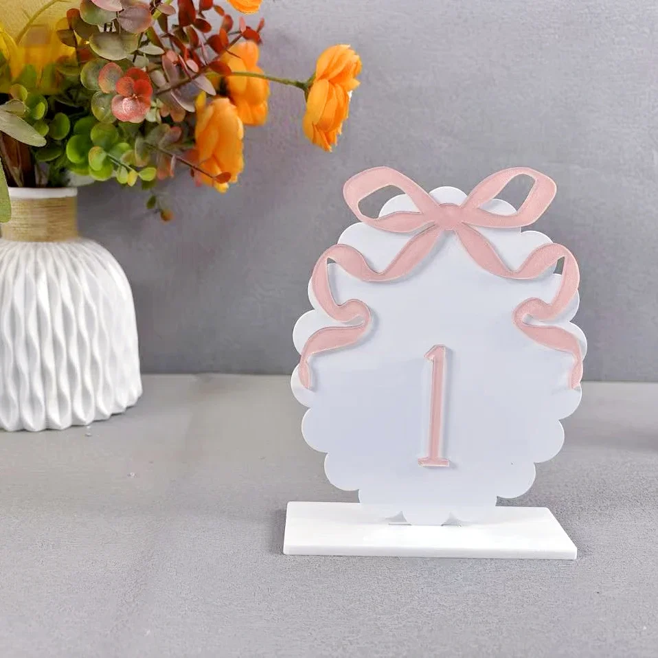 

Bow Acrylic Table Number Modern Calligraphy Wedding Signs Floral Table Numbers for Wedding Party Reception Table Numbers